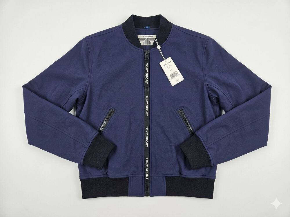 NEW Tory Burch Sport S Ponte Bomber Jacket Navy Blue Casual Athletic Full Zip